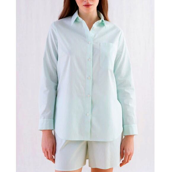 Ellie Mae Marvin Button Down Shirt Size S Beachy Micro-striped in Seafoam Green - Picture 1 of 12